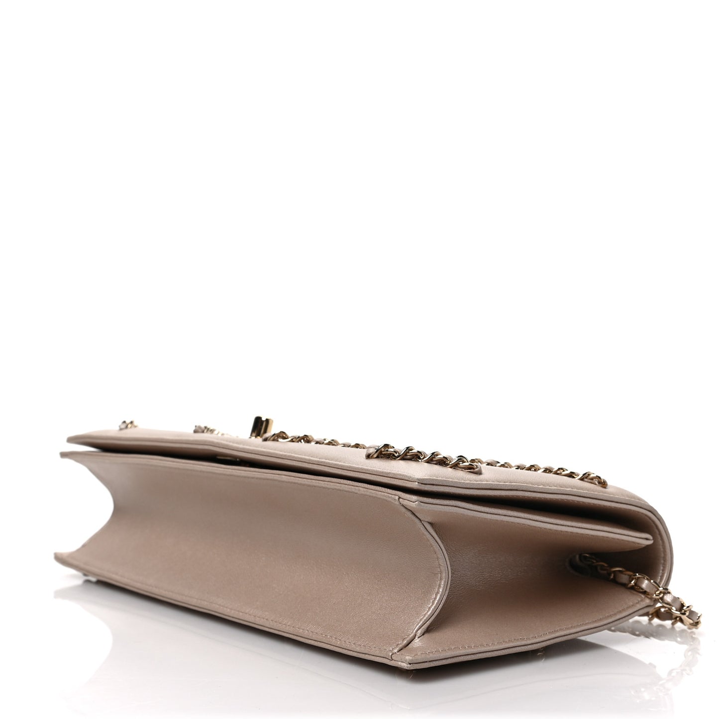 Metallic Lambskin Chain Embellished Clutch Light Gold