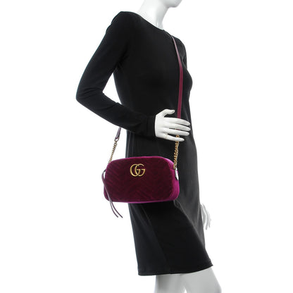 Gucci Velvet Matelasse Small GG Marmont Chain Shoulder Bag Fuchsia Violet Cyclamen 2 of 7