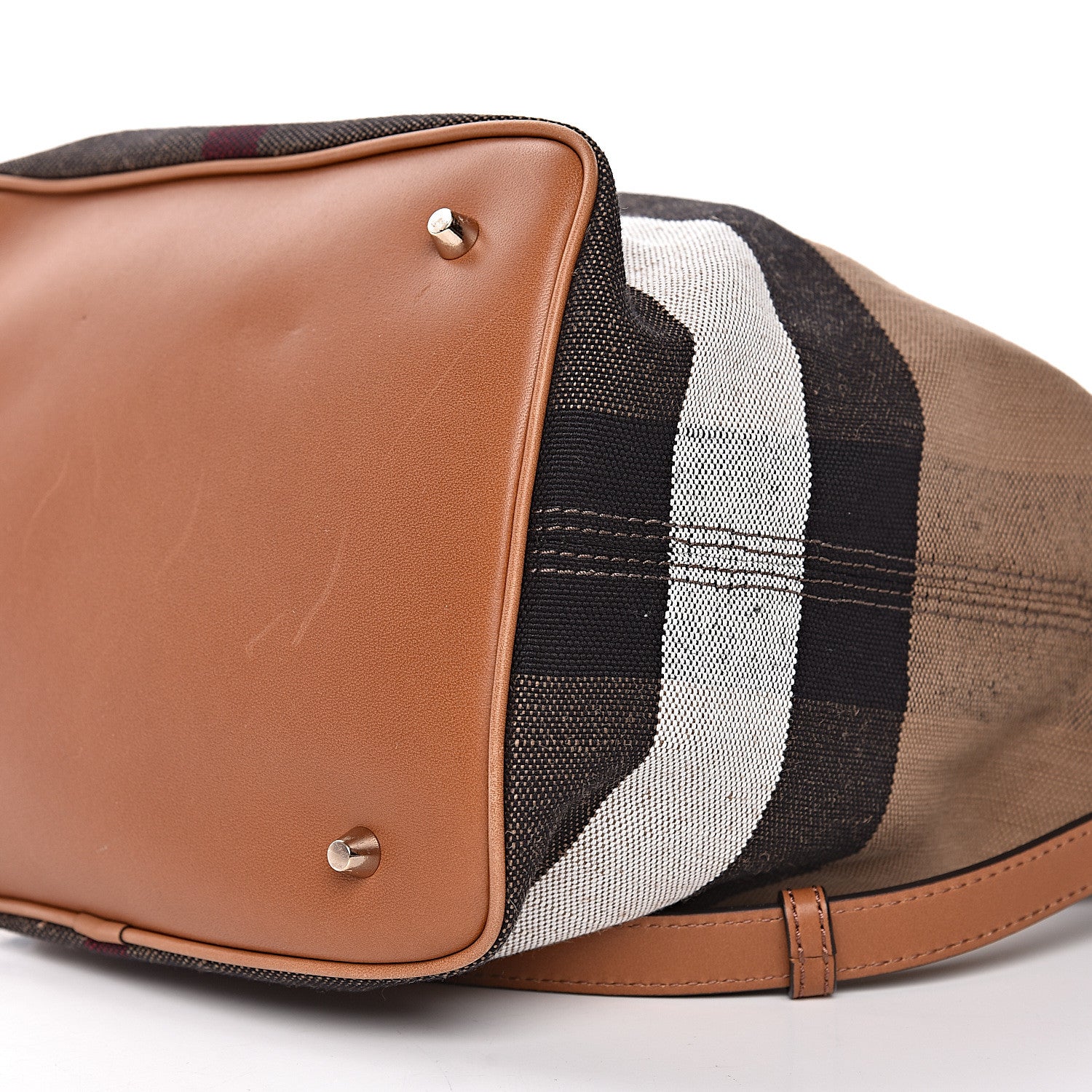 Burberry Grainy Calfskin Canvas Mega Check Medium Ashby Tassel Hobo Saddle Brown 11 of 12