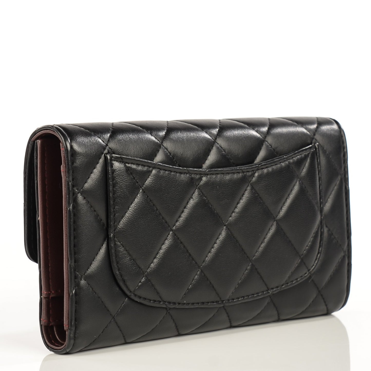 Lambskin Quilted Large Flap Wallet Black