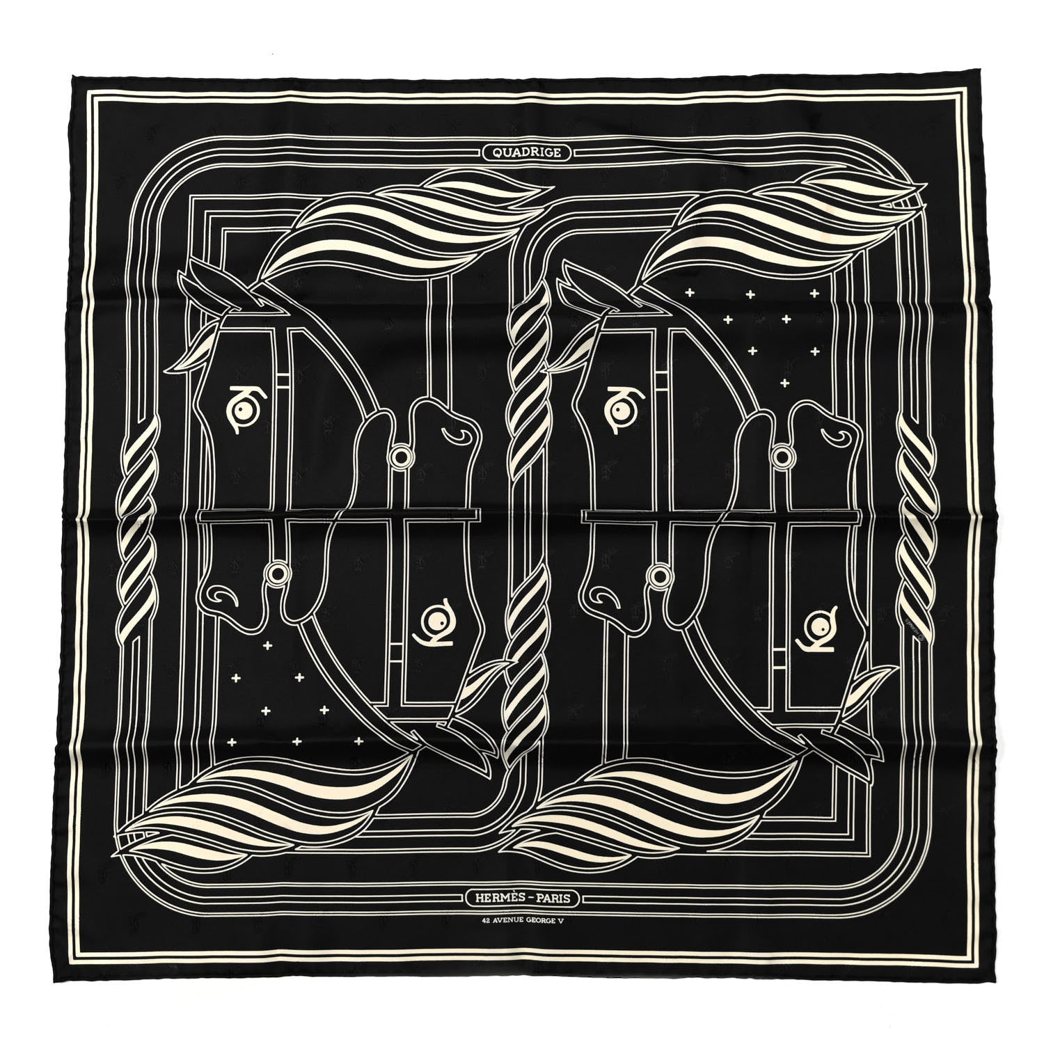 Hermes Silk Quadridge Scarf 70 Black White 1 of 5
