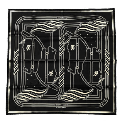 Hermes Silk Quadridge Scarf 70 Black White 1 of 5