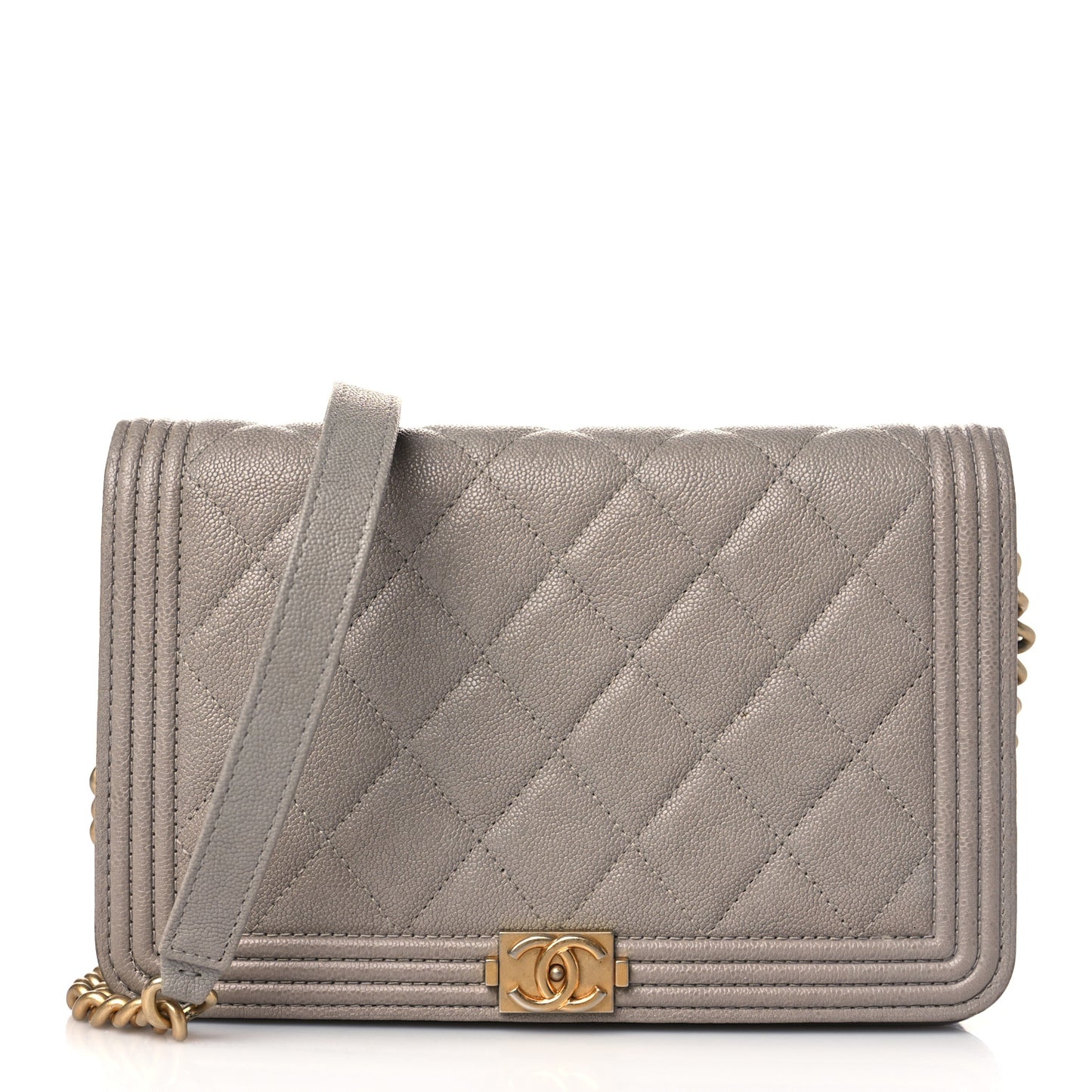 Caviar Quilted Boy Wallet On Chain WOC Grey