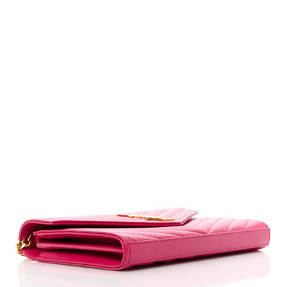 Saint Laurent Grain De Poudre Matelasse Chevron Monogram Chain Wallet Bubblegum 4 of 10