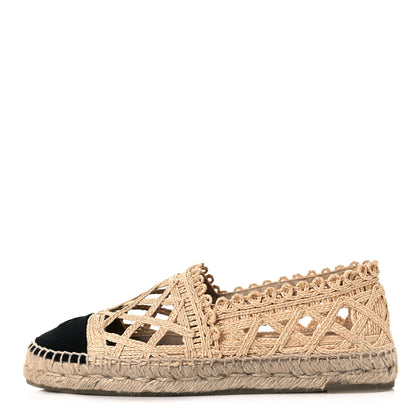 Chanel Woven Fabric Grosgrain CC Espadrilles 39 Beige Black 1 of 9