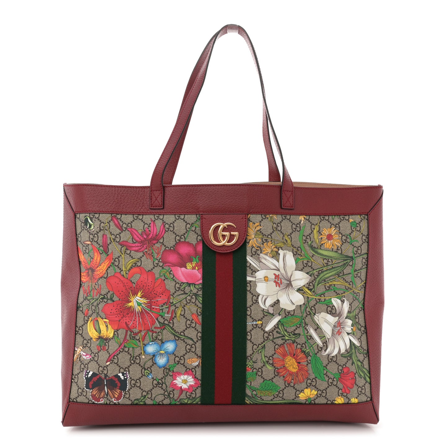 GG Supreme Monogram Flora Web Large Ophidia Tote Red