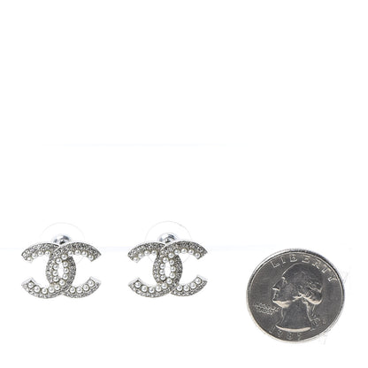Chanel Pearl Crystal CC Snow Palace Earrings Silver 2 of 5