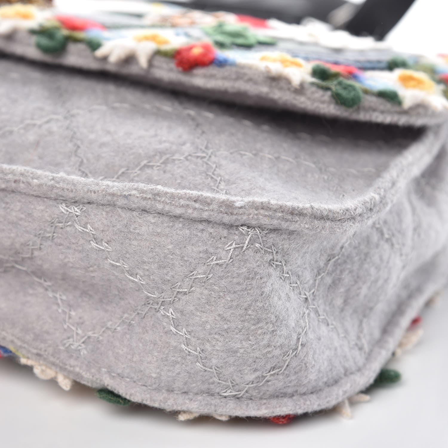 Chanel Felt Embroidered Small Crest Austrian Satchel Light Grey 9 of 9