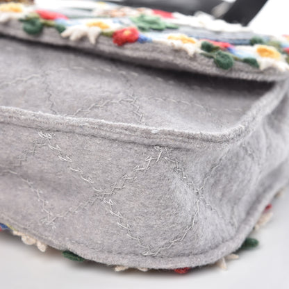 Chanel Felt Embroidered Small Crest Austrian Satchel Light Grey 9 of 9