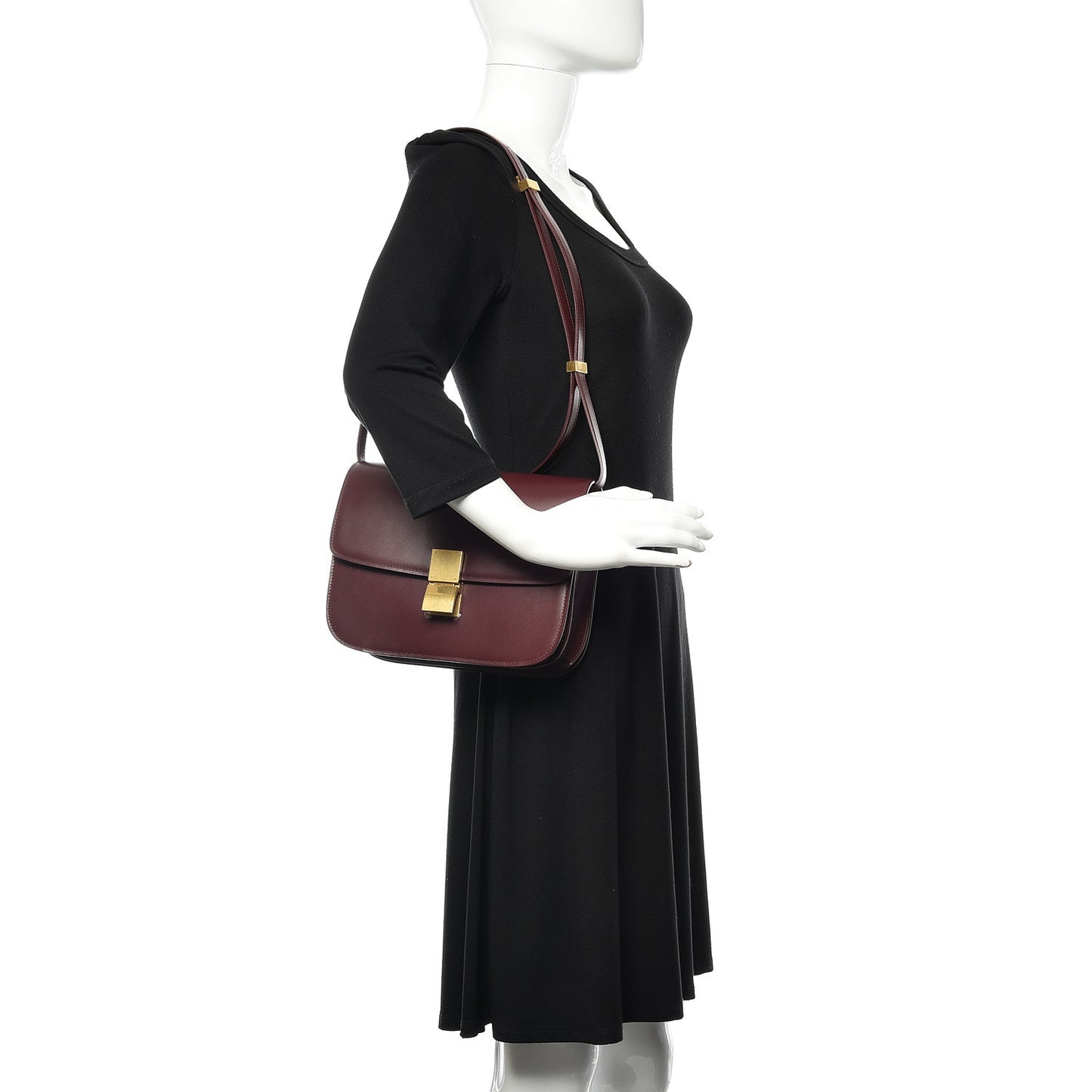 Box Calfskin Medium Classic Box Flap Bag Burgundy