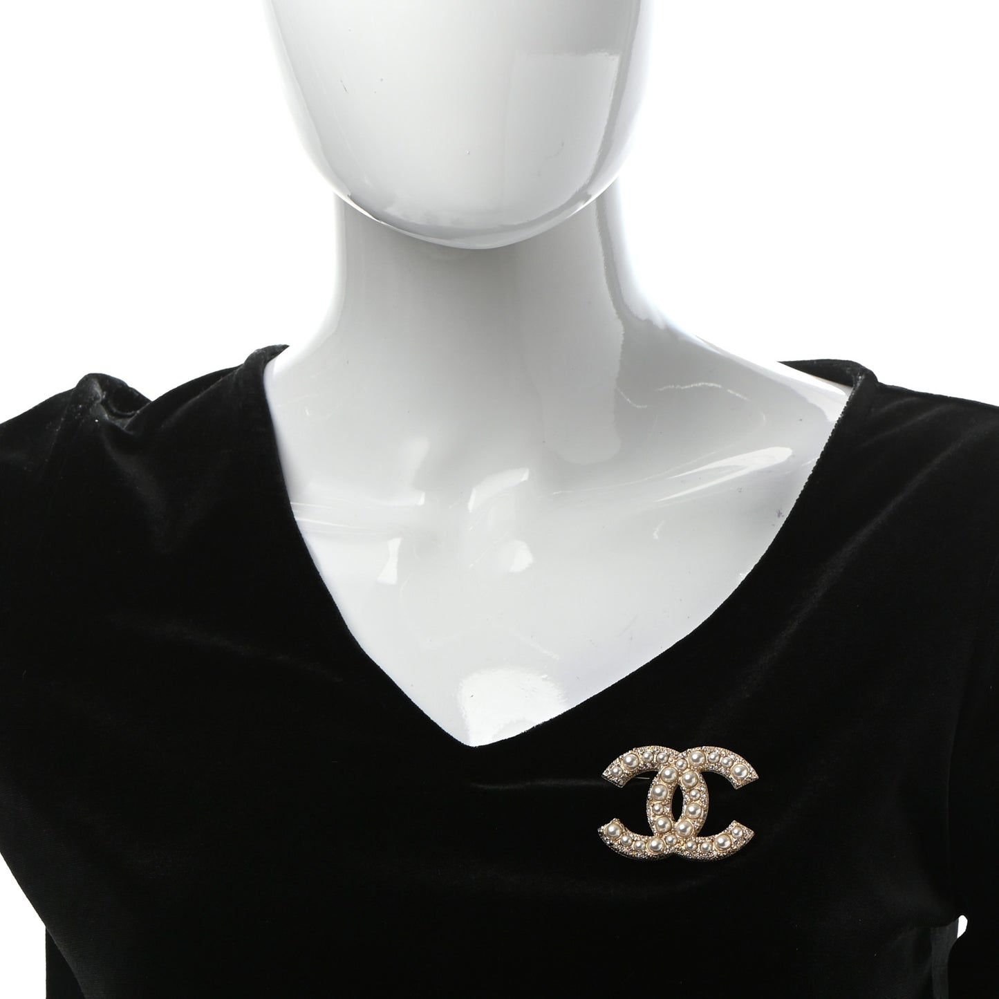 Pearl Crystal CC Brooch Gold