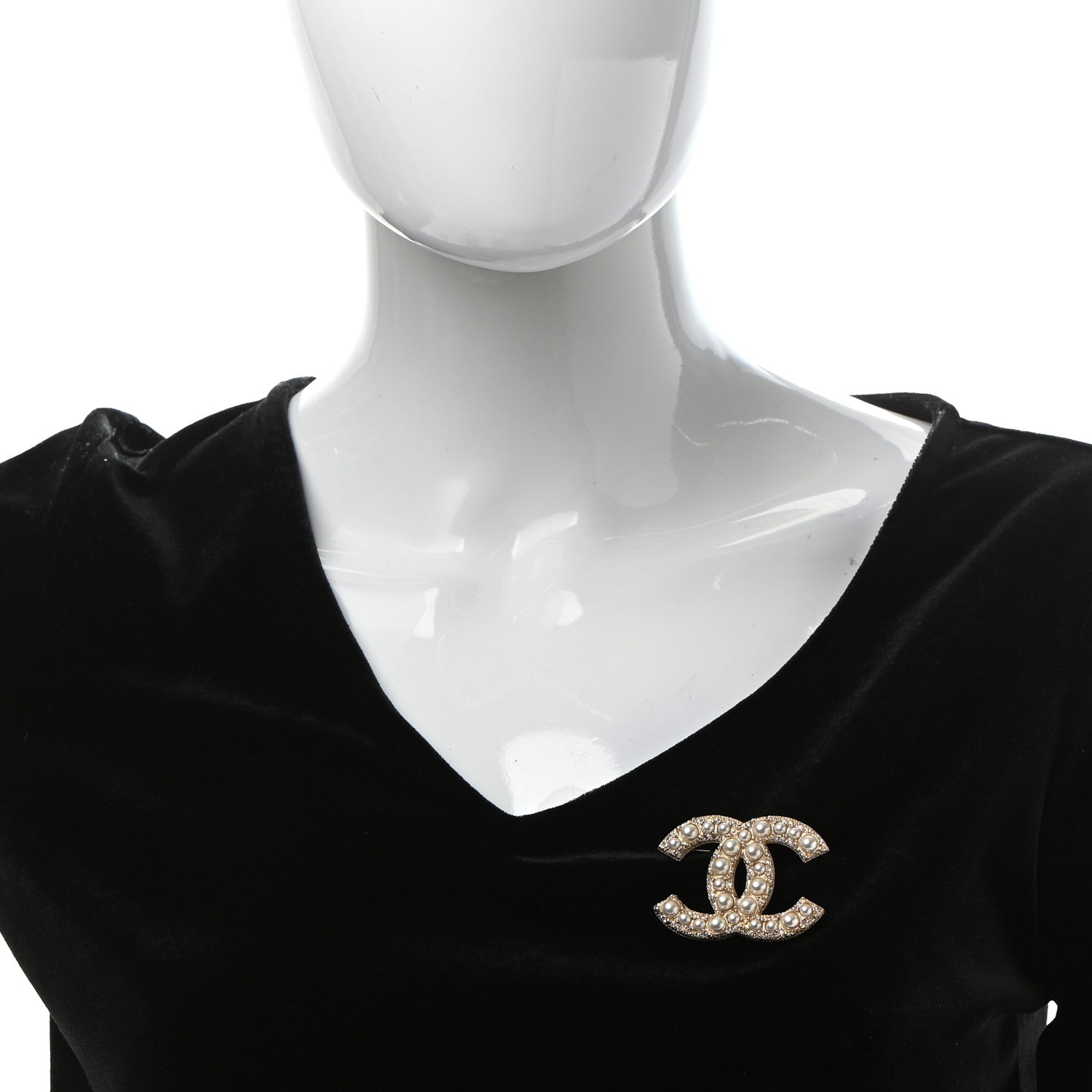 Chanel Pearl Crystal CC Brooch Gold 2 of 6