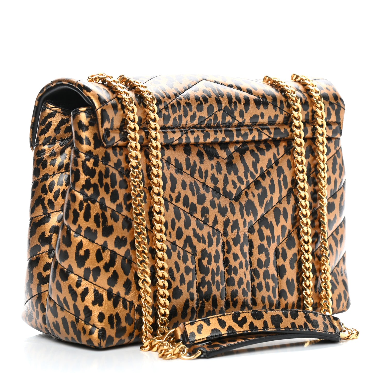 Calfskin Y Quilted Monogram Small Loulou Chain Satchel Leopard