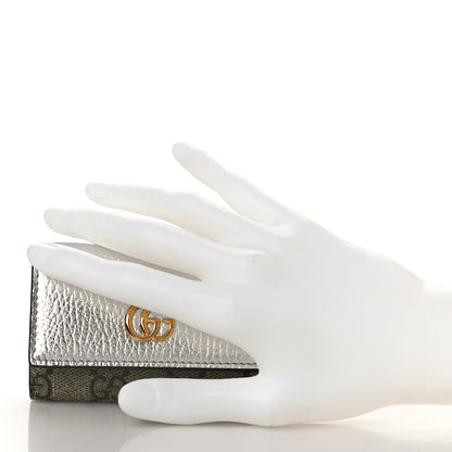 Gucci Metallic Calfskin GG Supreme Monogram GG Marmont 6 Key Holder Case Silver Beige Ebony 2 of 9