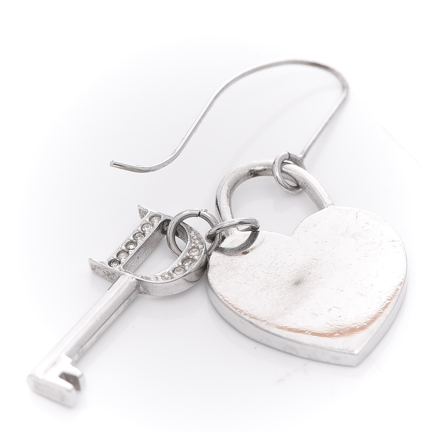 Christian Dior Crystal Trotter Romantique Heart Lock Earrings Silver 3 of 3