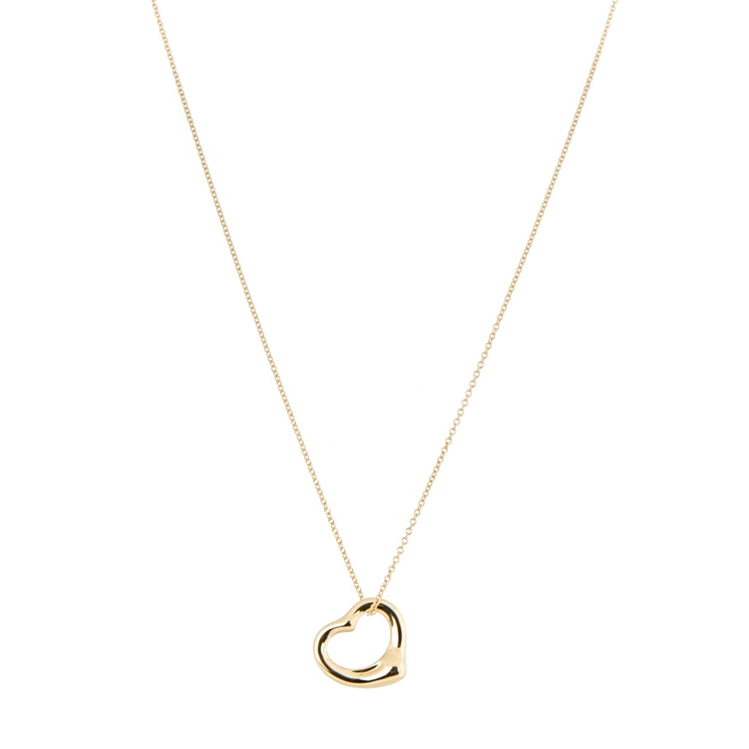 Tiffany 18K Yellow Gold 16mm Elsa Peretti Open Heart Pendant Necklace 1 of 7