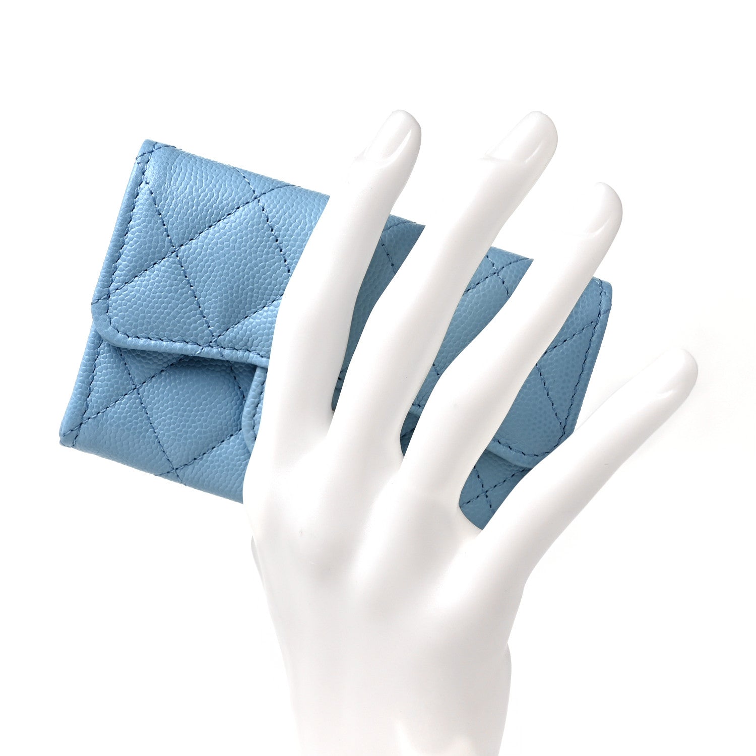 Chanel Caviar Quilted Flap Card Holder Wallet Light Blue 2 of 11