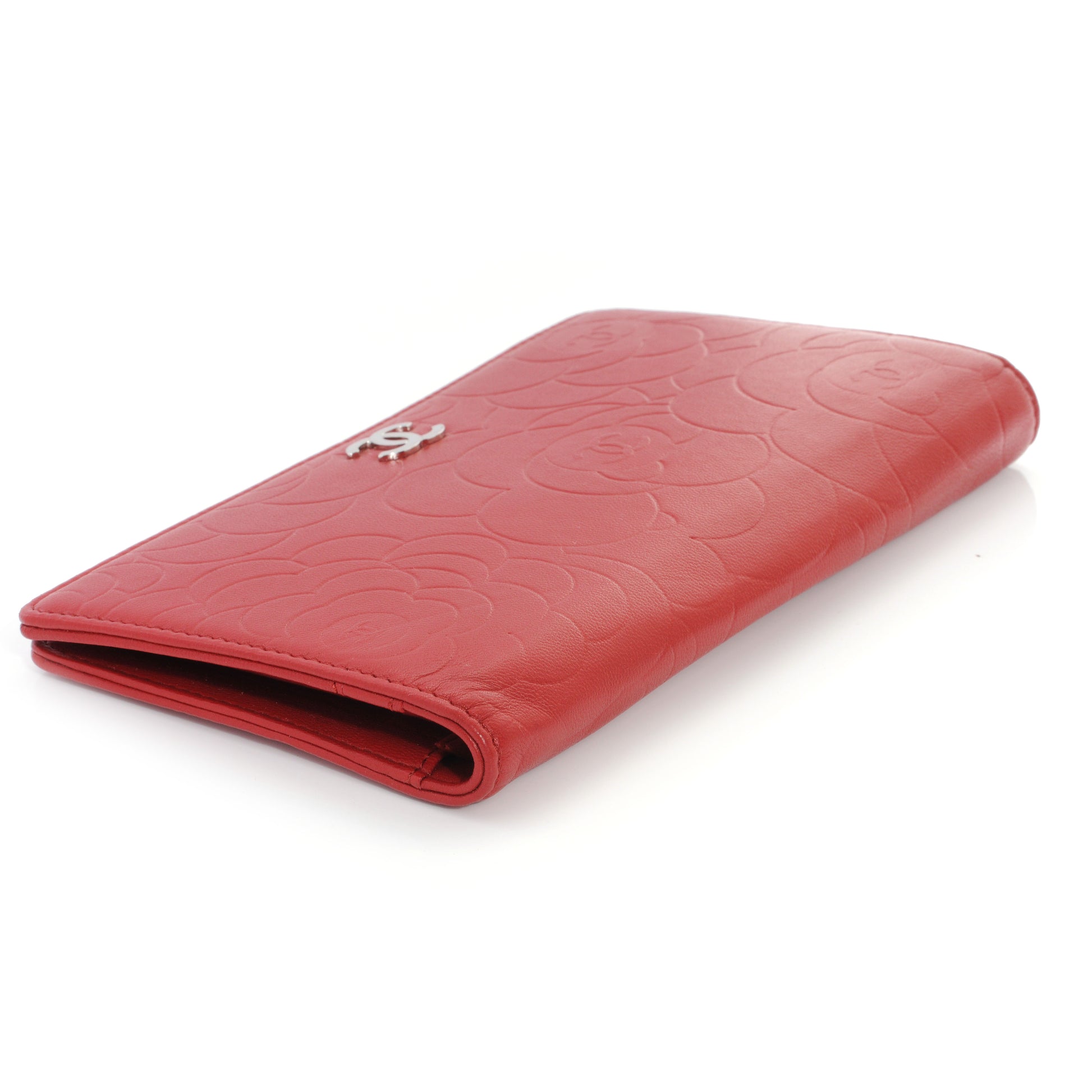 Chanel Lambskin Camellia Yen Wallet Red 3 of 8