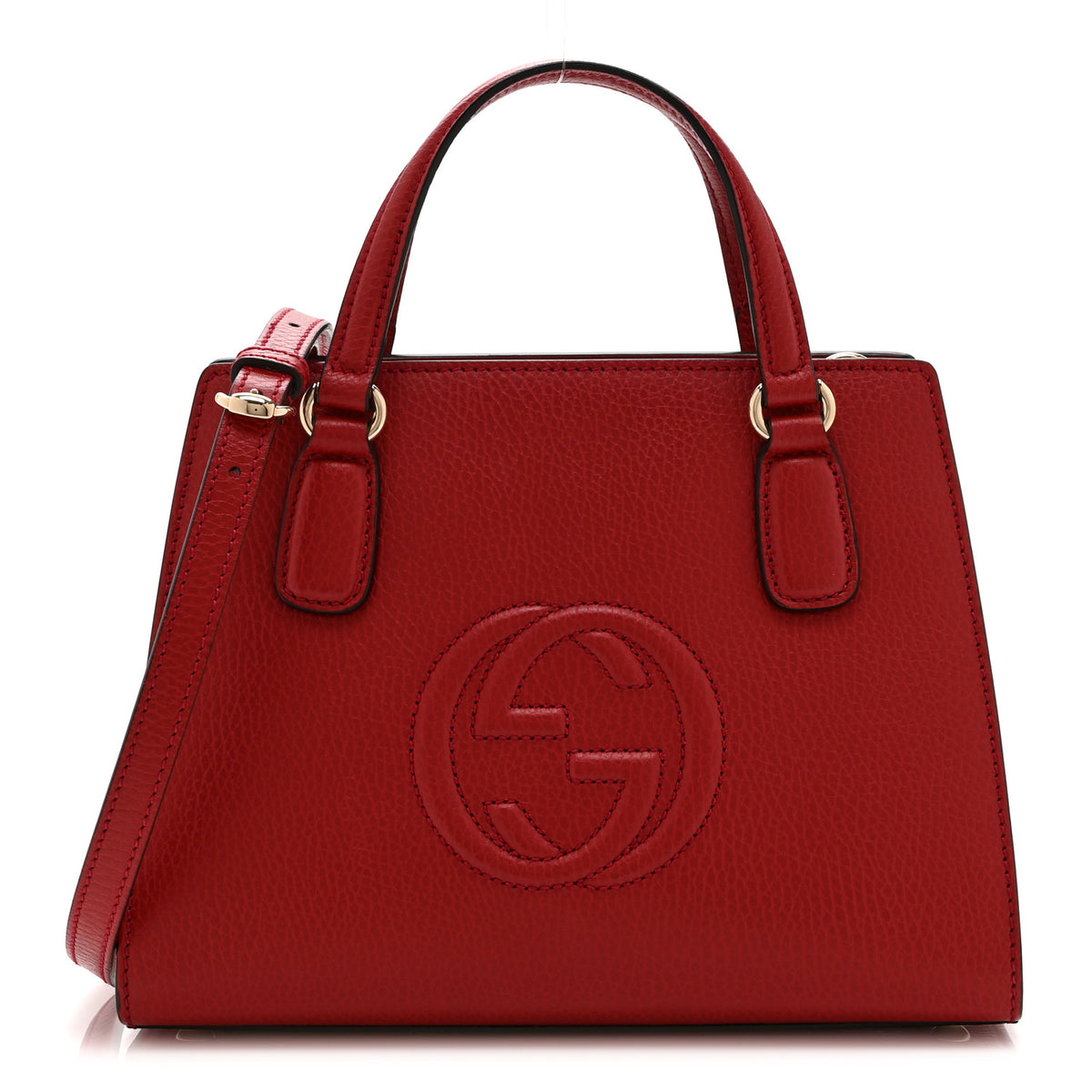 Gucci Dollar Calfskin Medium Soho Top Handle Satchel Hibiscus Red 1 of 11