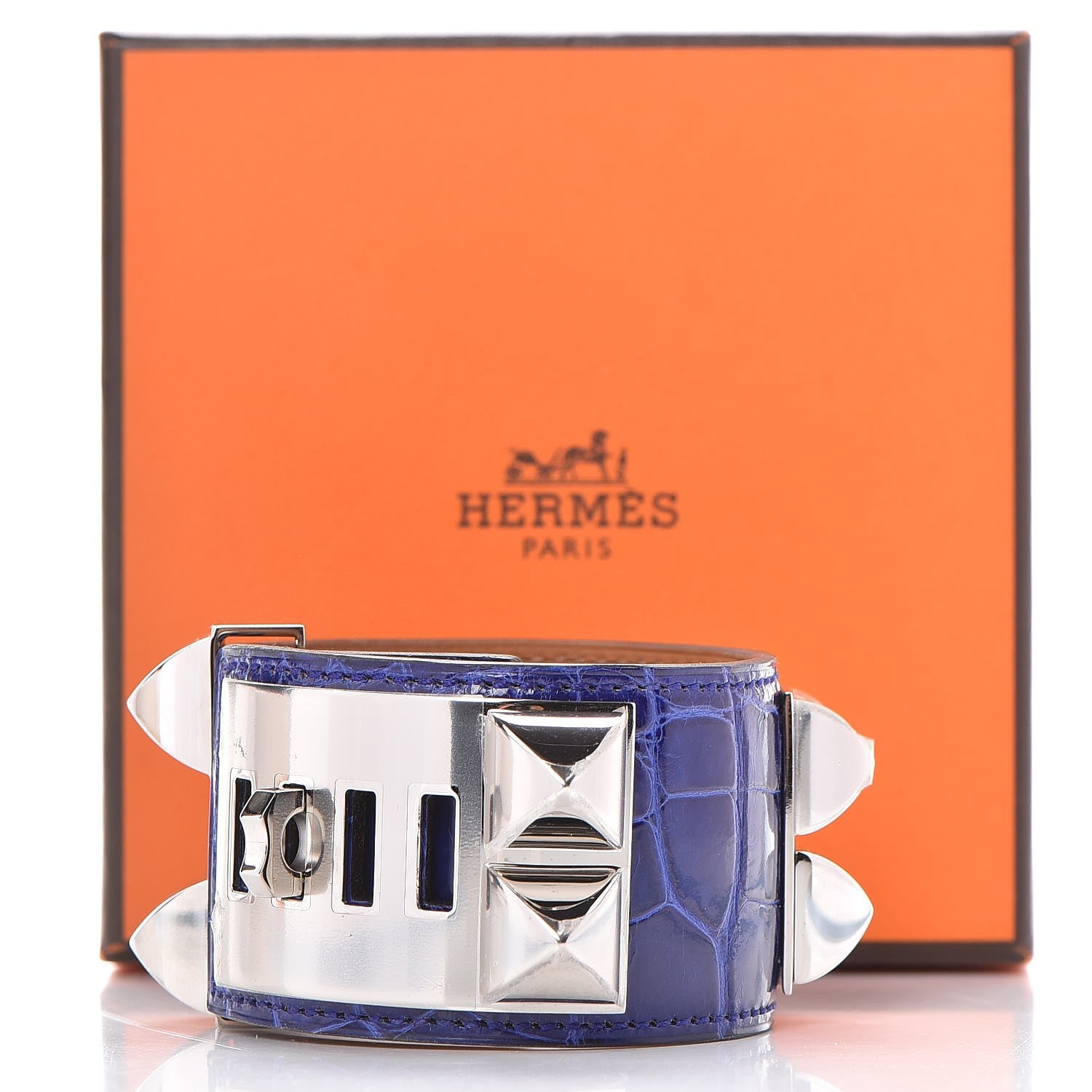 Hermes Shiny Alligator Collier De Chien CDC Bracelet S Bleu Electrique 8 of 8
