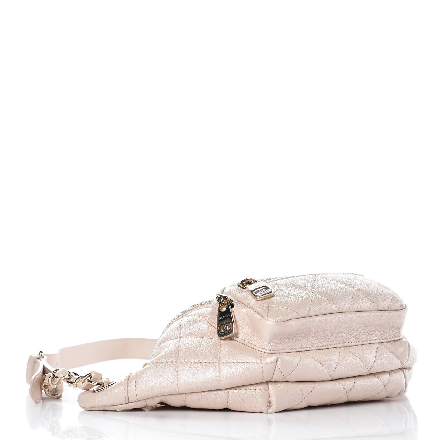 Iridescent Calfskin Quilted All About Waist Belt Bag Beige