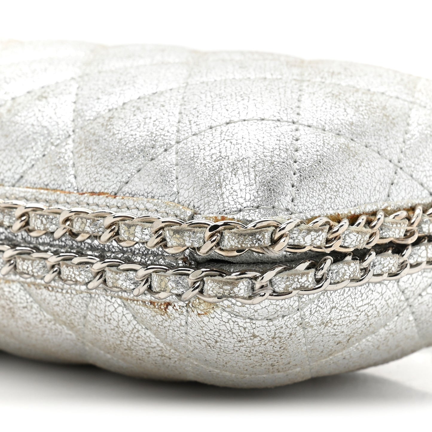 Metallic Lambskin Small Chain Around Clutch Silver