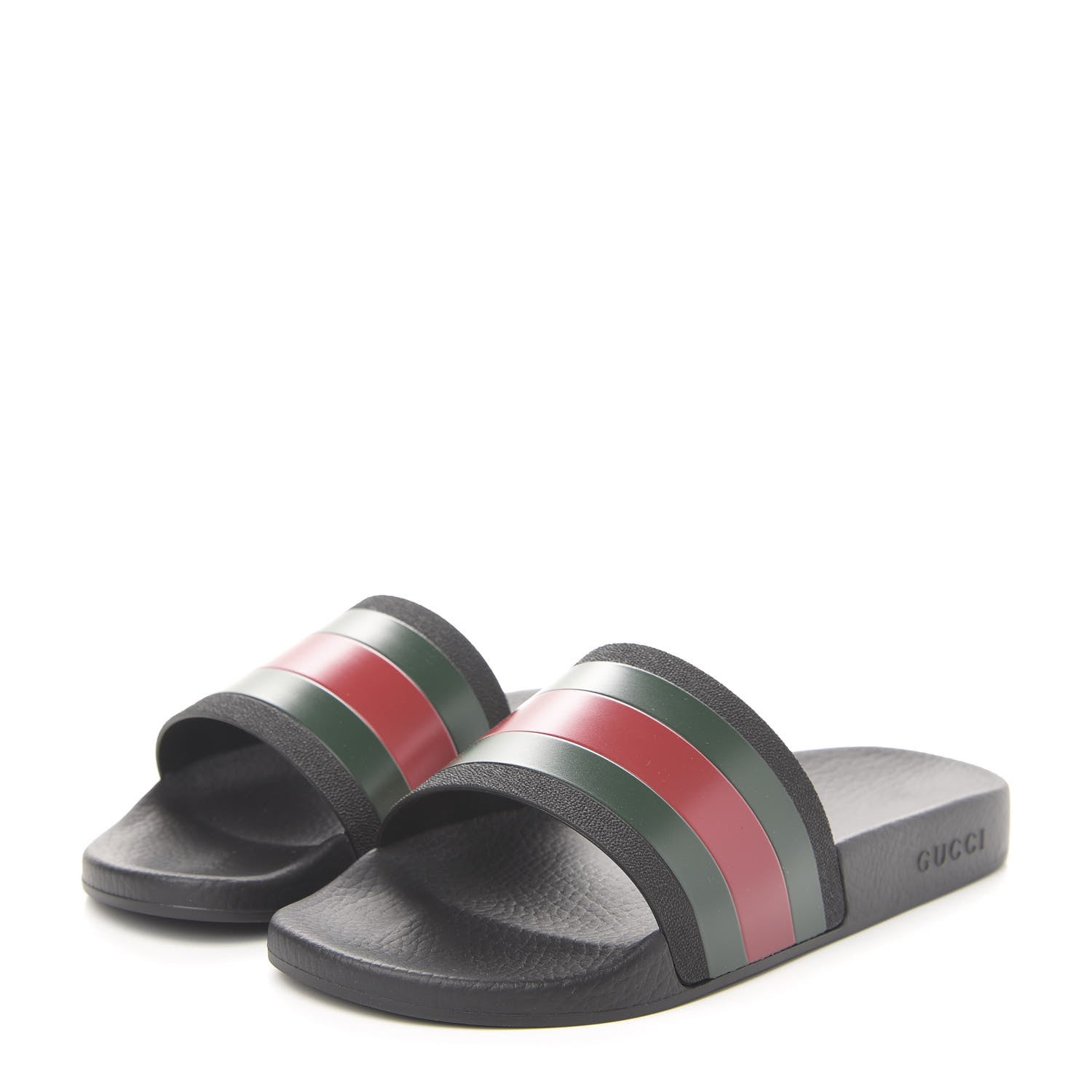 Gucci Rubber Web Mens Pool Slide Sandals 10 Black Green Red 3 of 7
