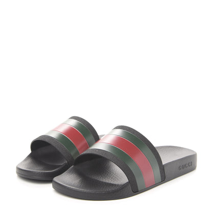 Gucci Rubber Web Mens Pool Slide Sandals 10 Black Green Red 3 of 7