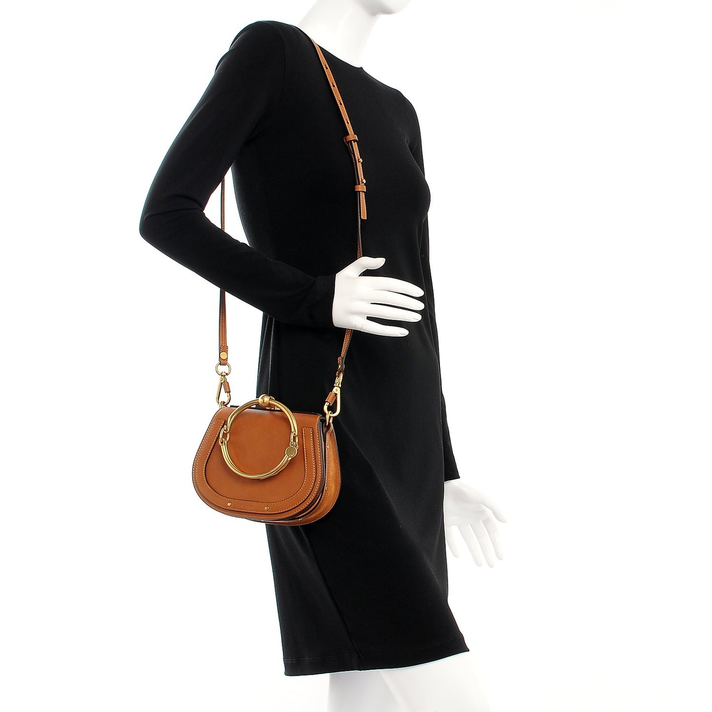 Calfskin Suede Small Nile Bracelet Bag Caramel