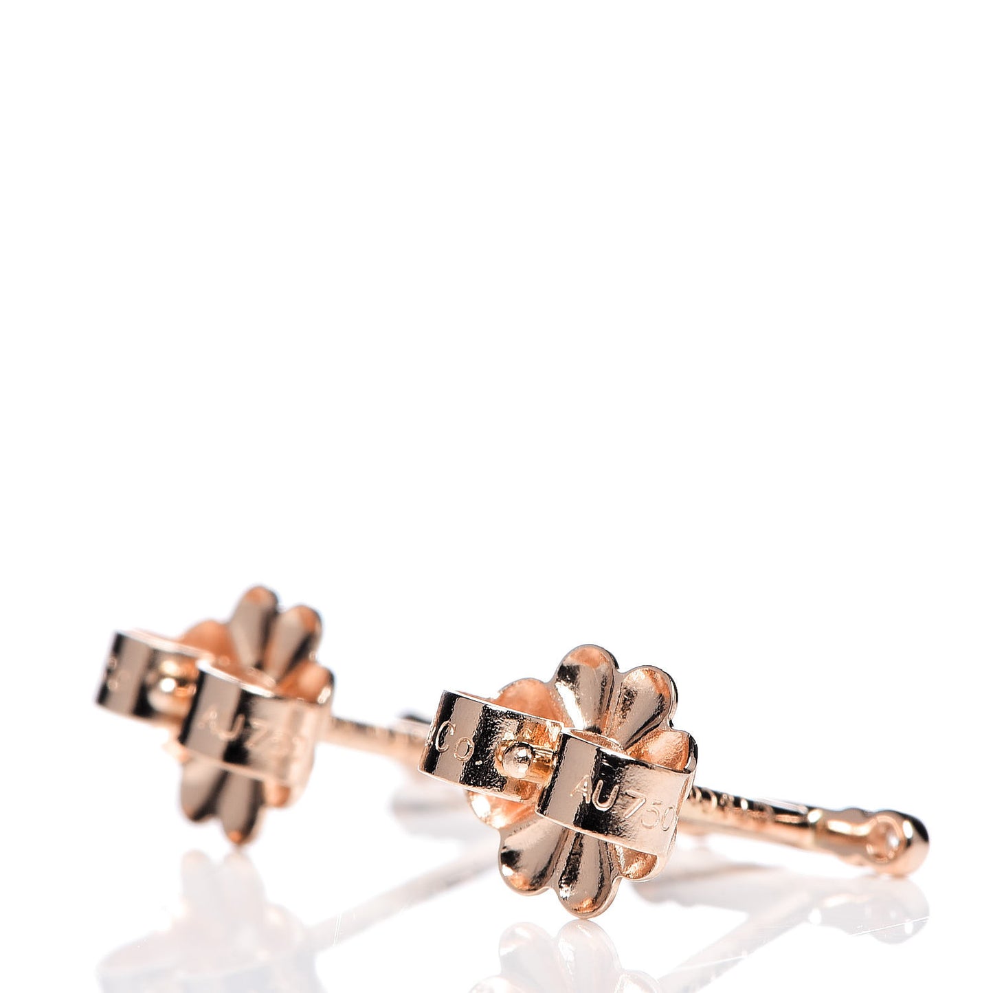 18K Rose Gold Diamond Fleur de Lis Key Bar Earrings