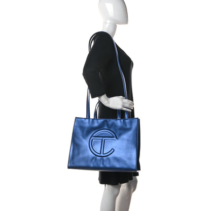 Telfar Metallic Vegan Leather Medium Shopping Bag Cobalt 2 of 13