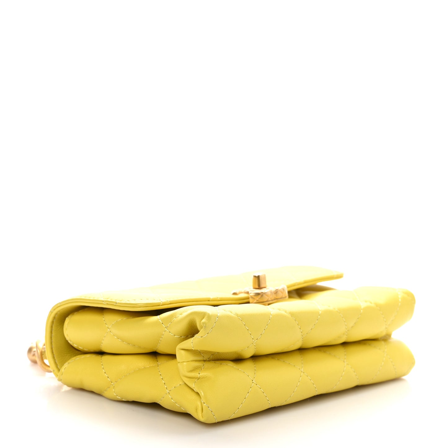 Lambskin Quilted CC Chain Bar Top Handle Flap Yellow