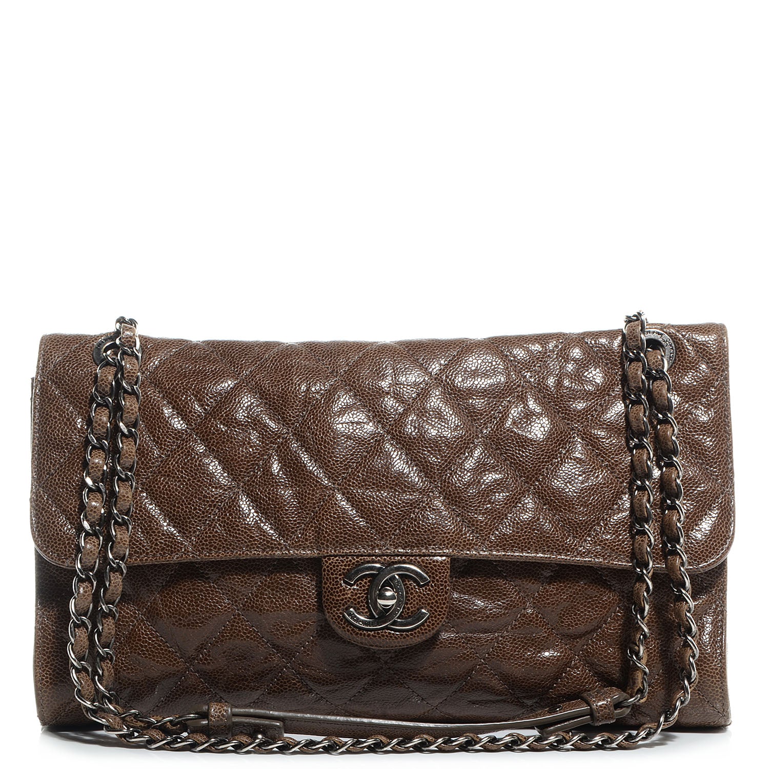 Chanel Crumpled Grained Calfskin CC Crave Jumbo Flap Brown 1 of 8
