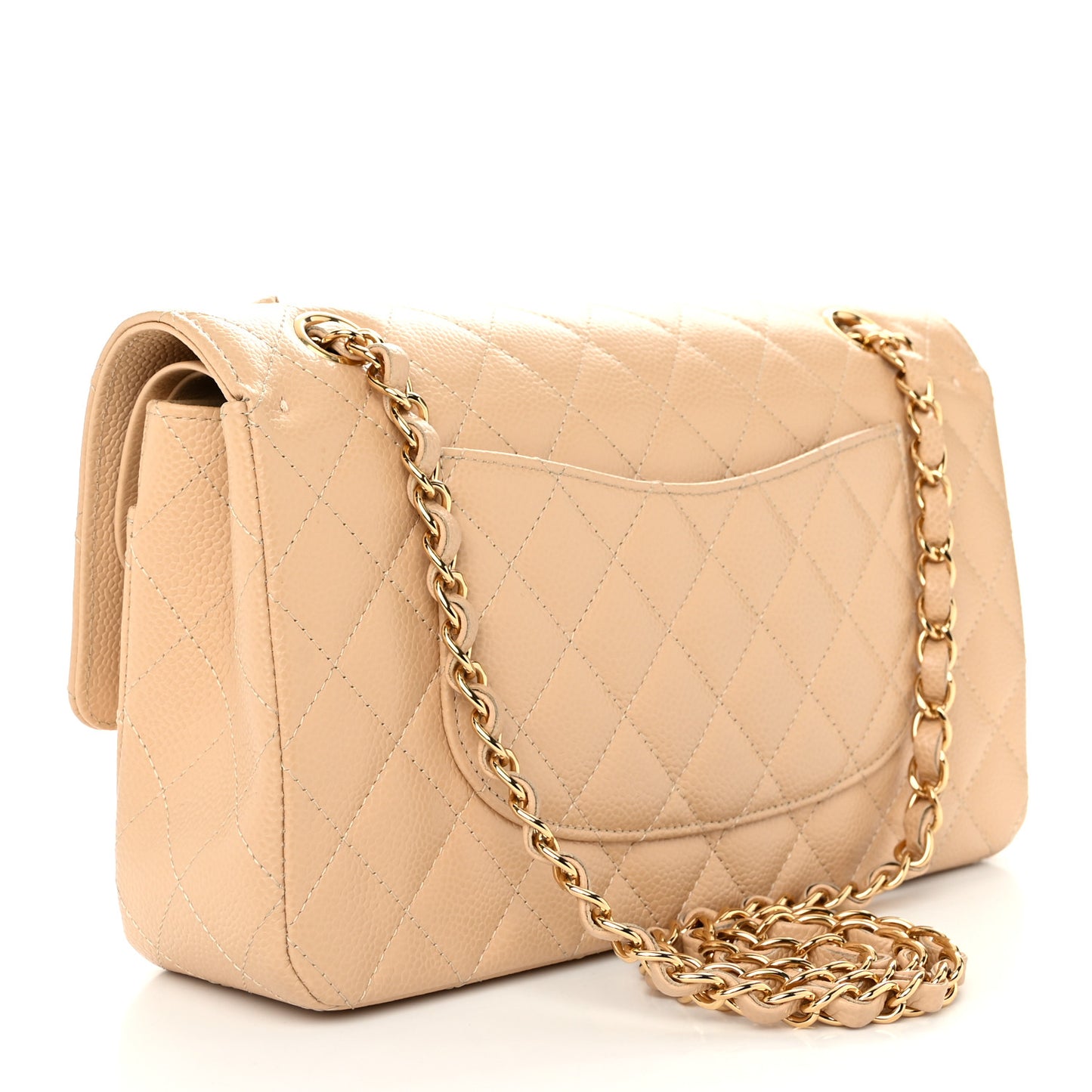Caviar Quilted Medium Double Flap Beige