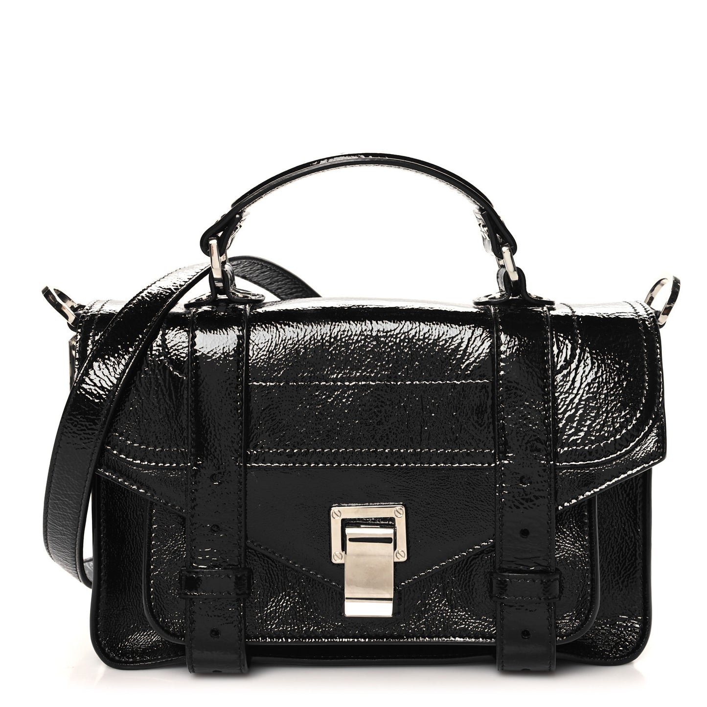 Crinkled Patent Calfskin Tiny PS1 Satchel Black