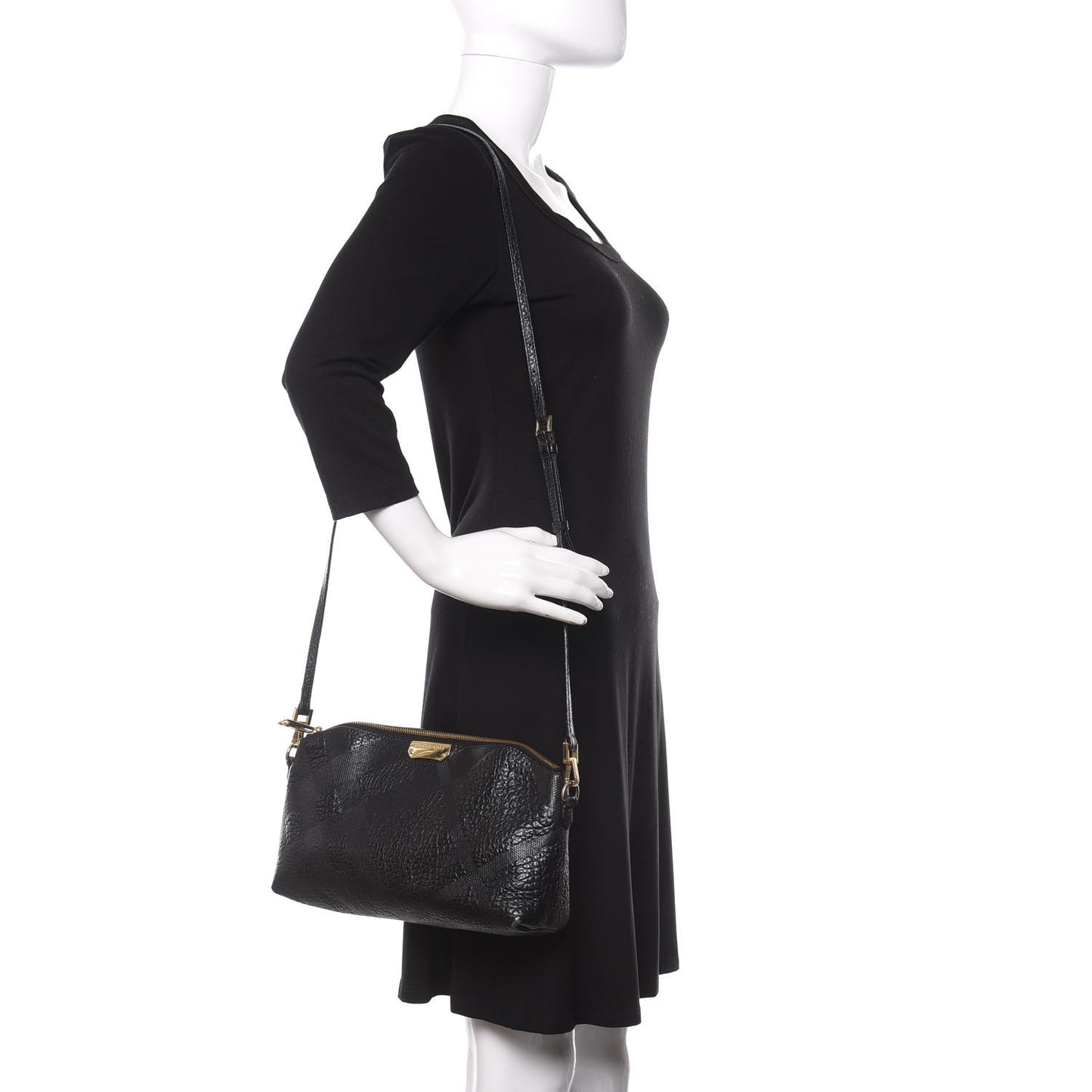 Signature Grain Calfskin Check Embossed Small Chichester Crossbody Clutch Bag Black