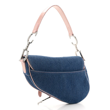 Christian Dior Patent Denim Jeans Saddle Bag Blue Pink 3 of 14