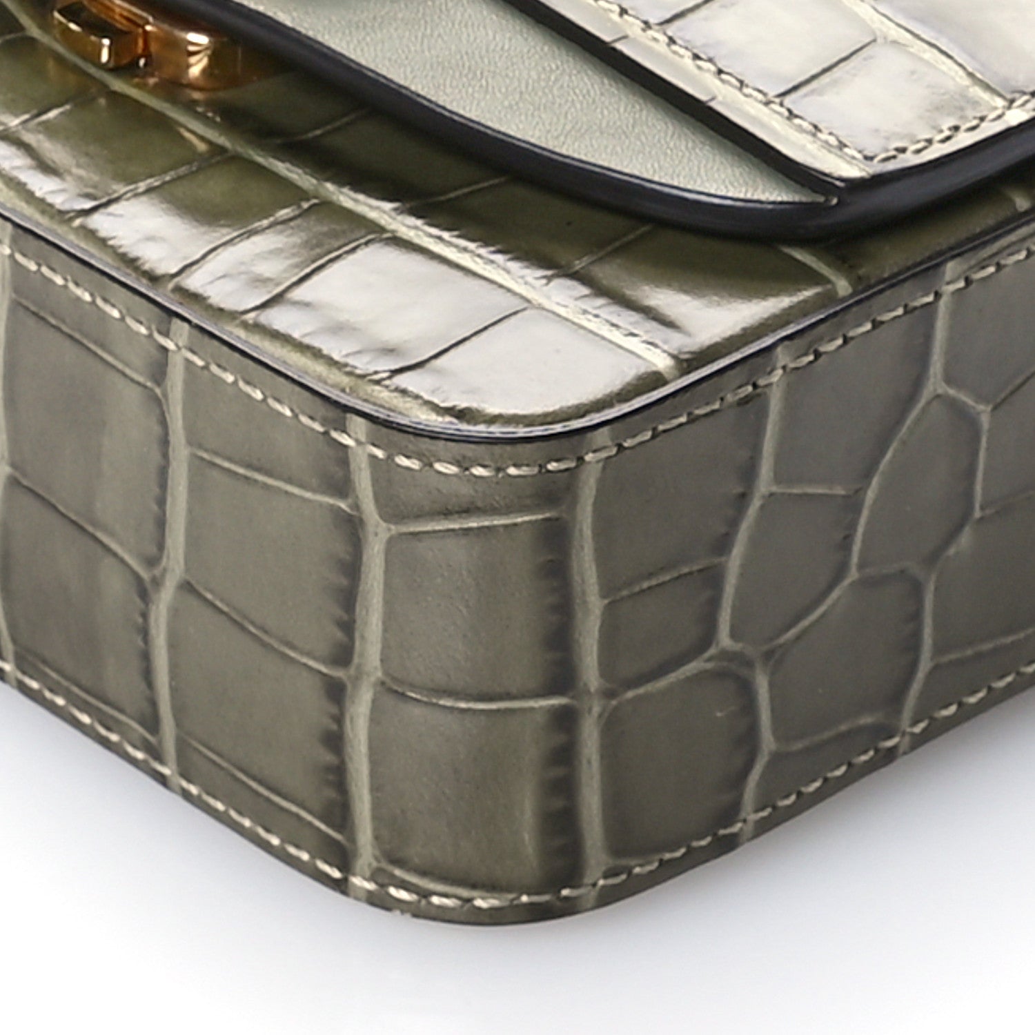 Chloe Calfskin Crocodile Embossed Mini C Double Carry Misty Forest 10 of 10