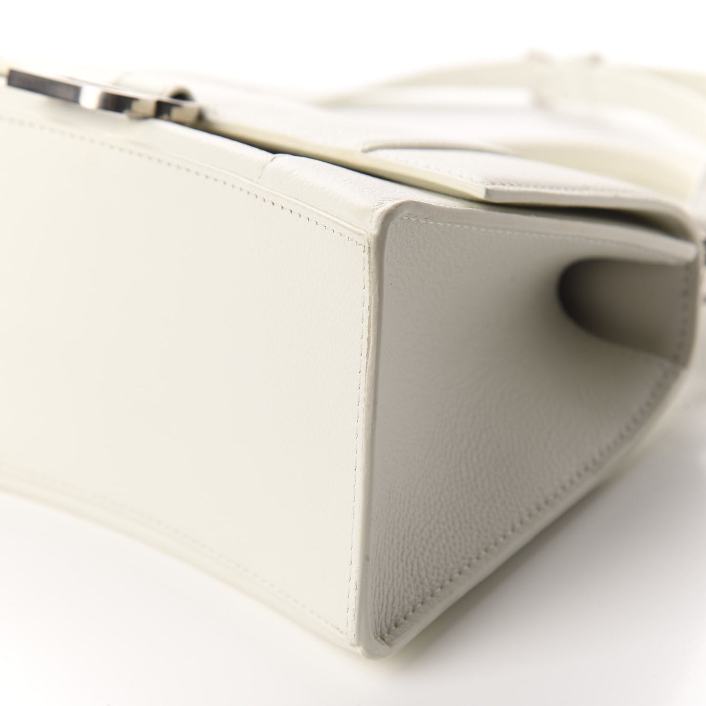 Grained Calfskin Small Hourglass Top Handle Bag White