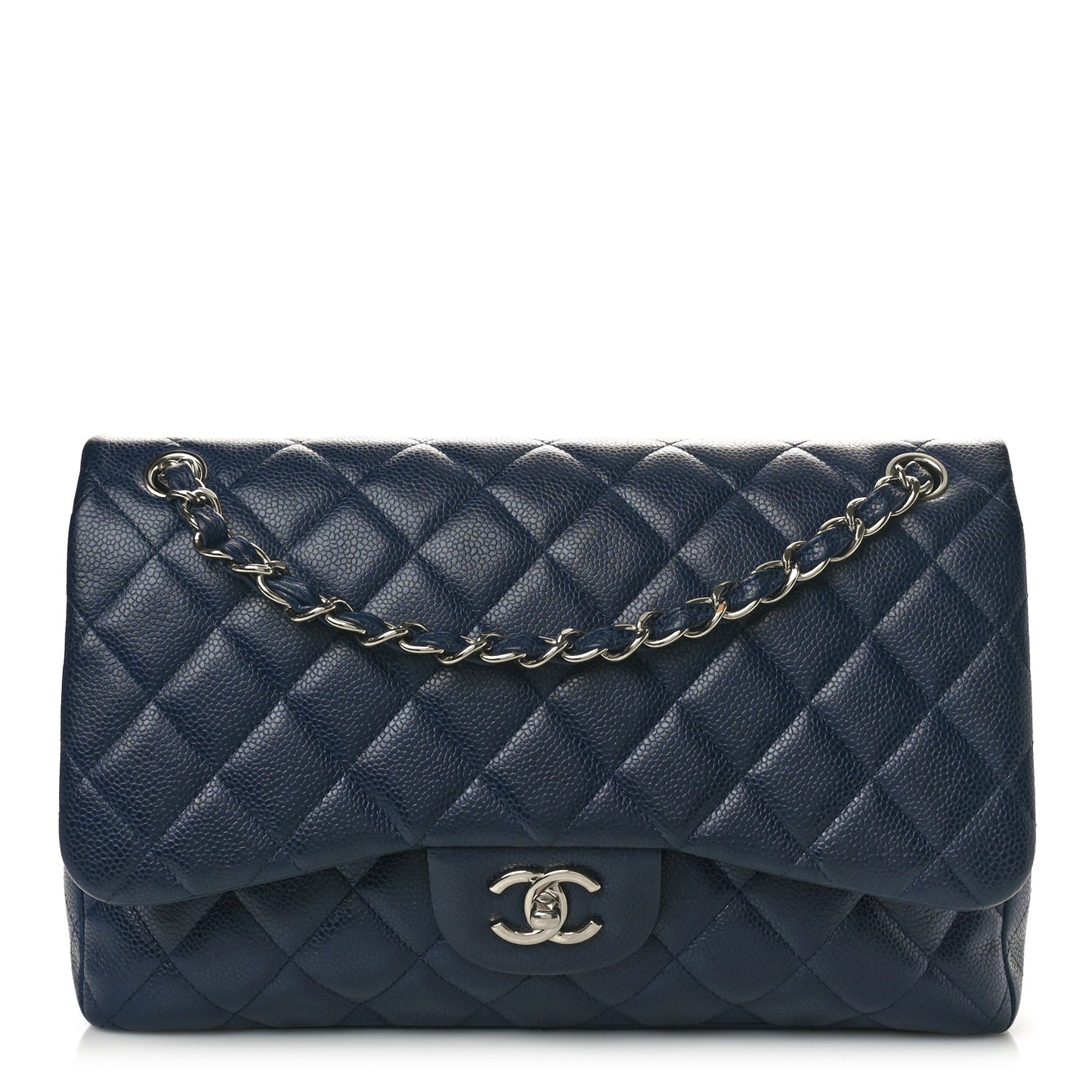 Caviar Quilted Jumbo Double Flap Navy Blue
