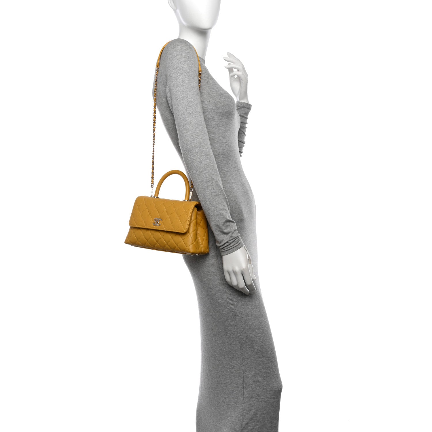 Chanel Caviar Quilted Mini Coco Handle Flap Yellow 2 of 11