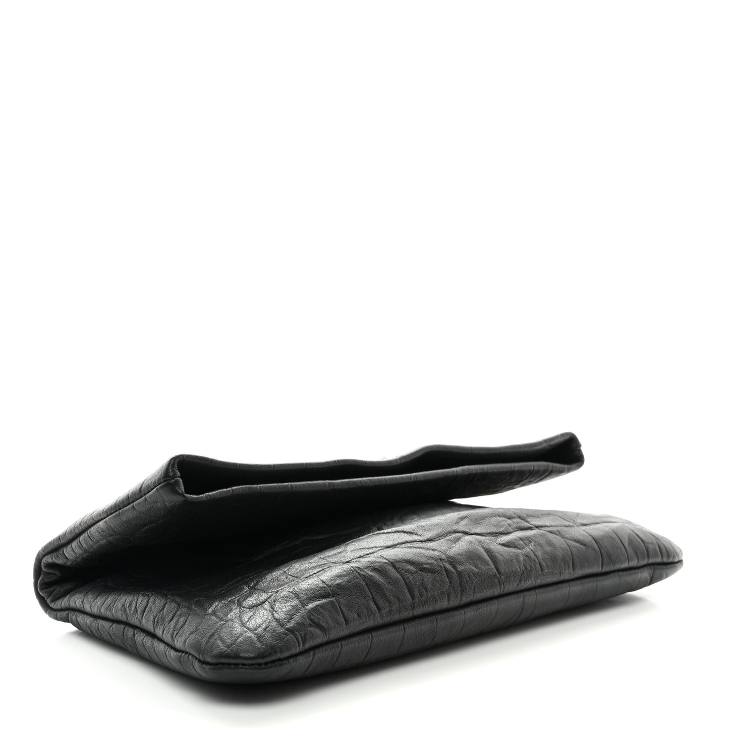 Calfskin Crocodile Embossed West Hollywood Monogram Fold Over Clutch Black