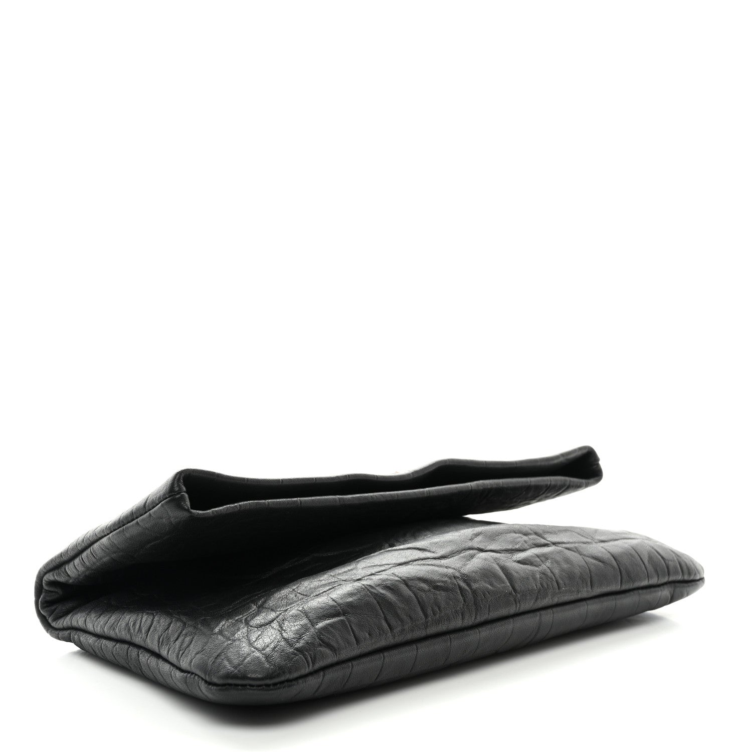 Saint Laurent Calfskin Crocodile Embossed West Hollywood Monogram Fold Over Clutch Black 4 of 8