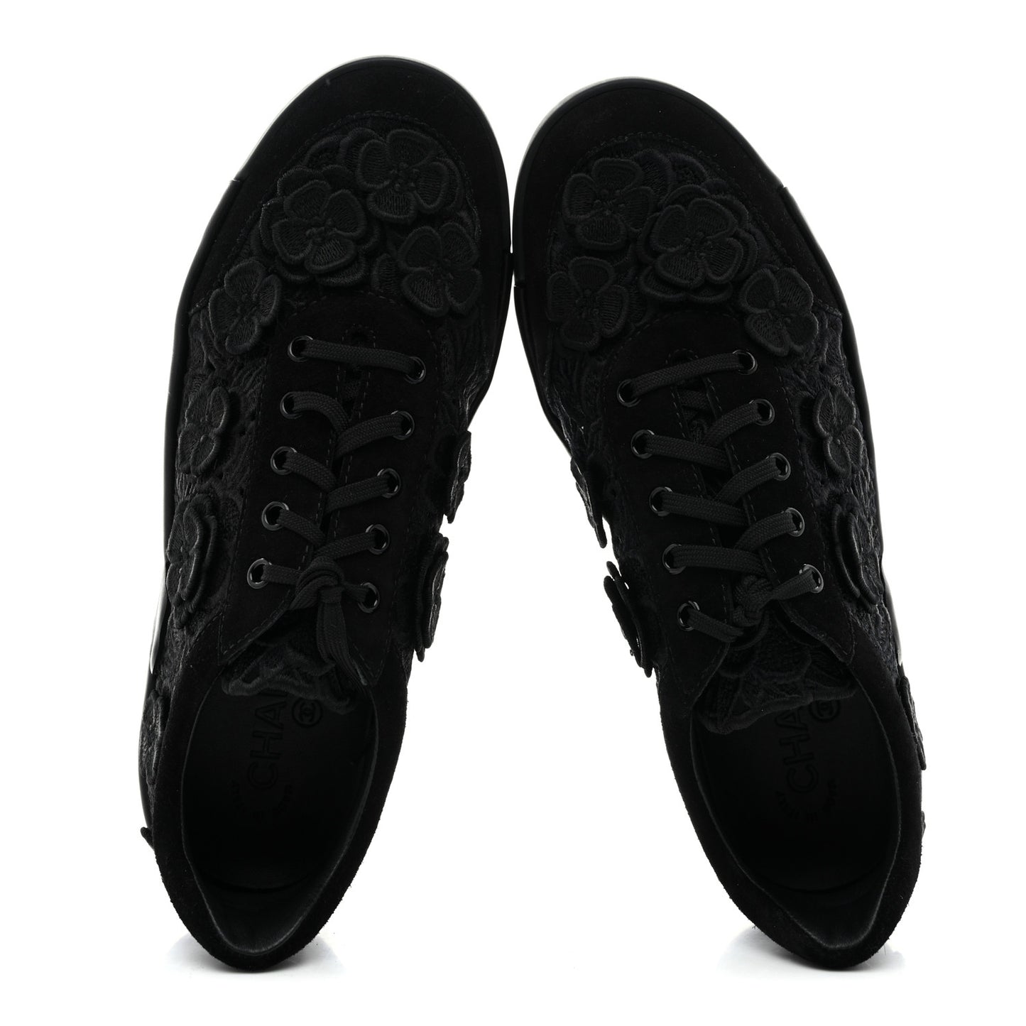 Suede Embroidered Flower Sneakers 39 Black