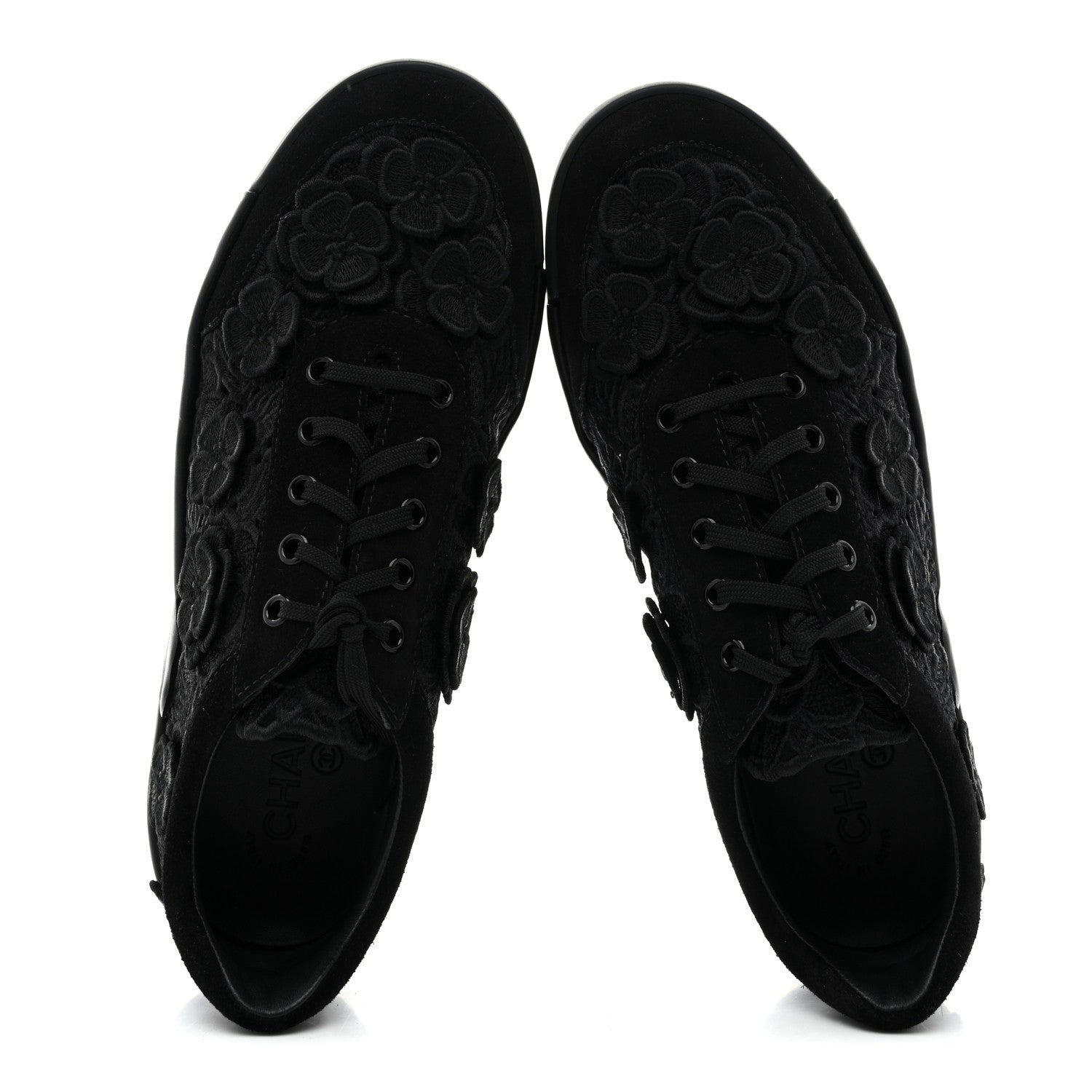 Chanel Suede Embroidered Flower Sneakers 39 Black 2 of 9