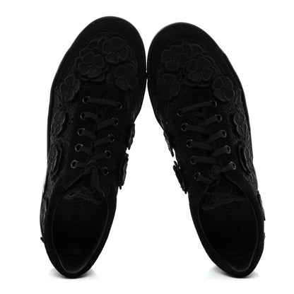 Chanel Suede Embroidered Flower Sneakers 39 Black 2 of 9