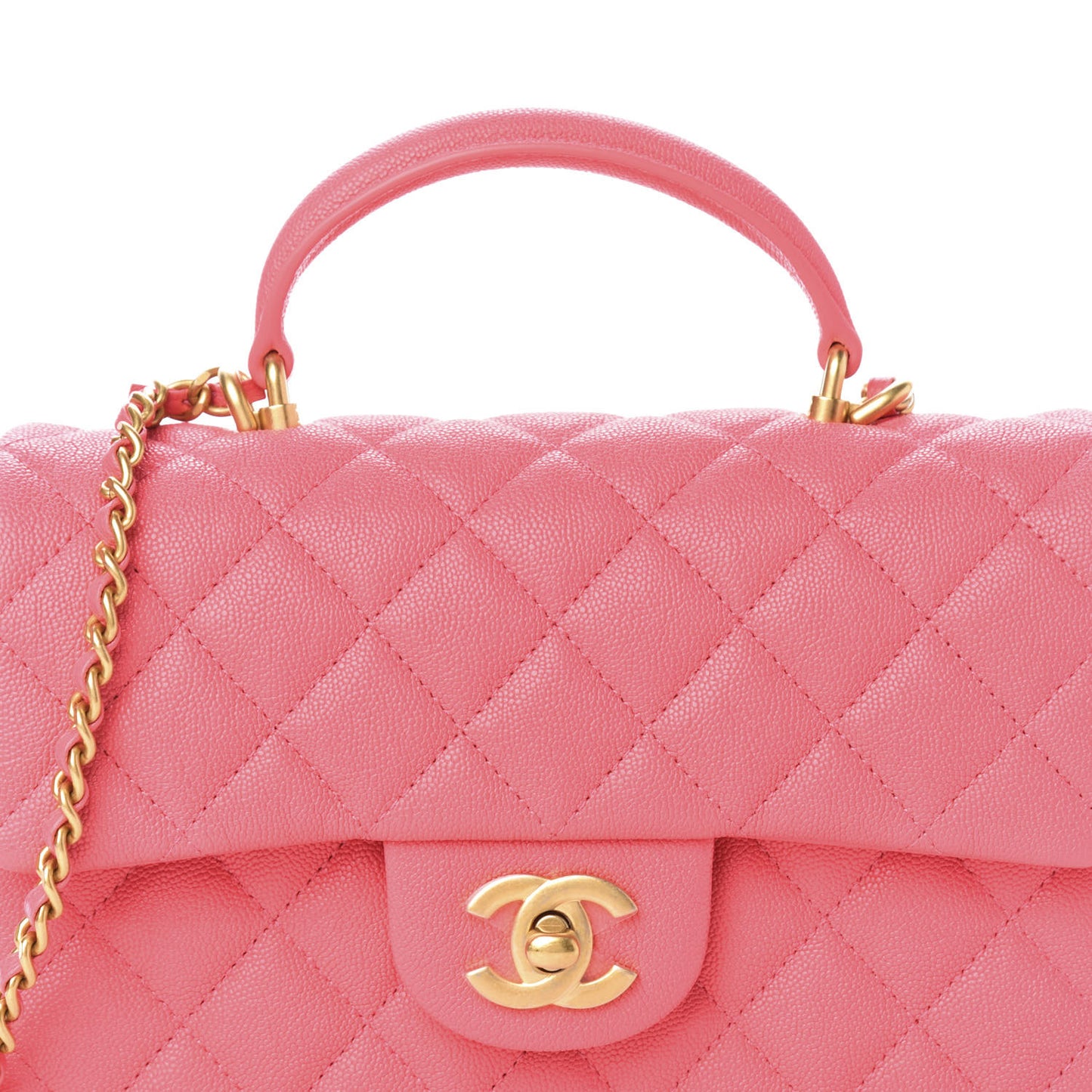 Caviar Quilted Mini Top Handle Rectangular Flap Pink
