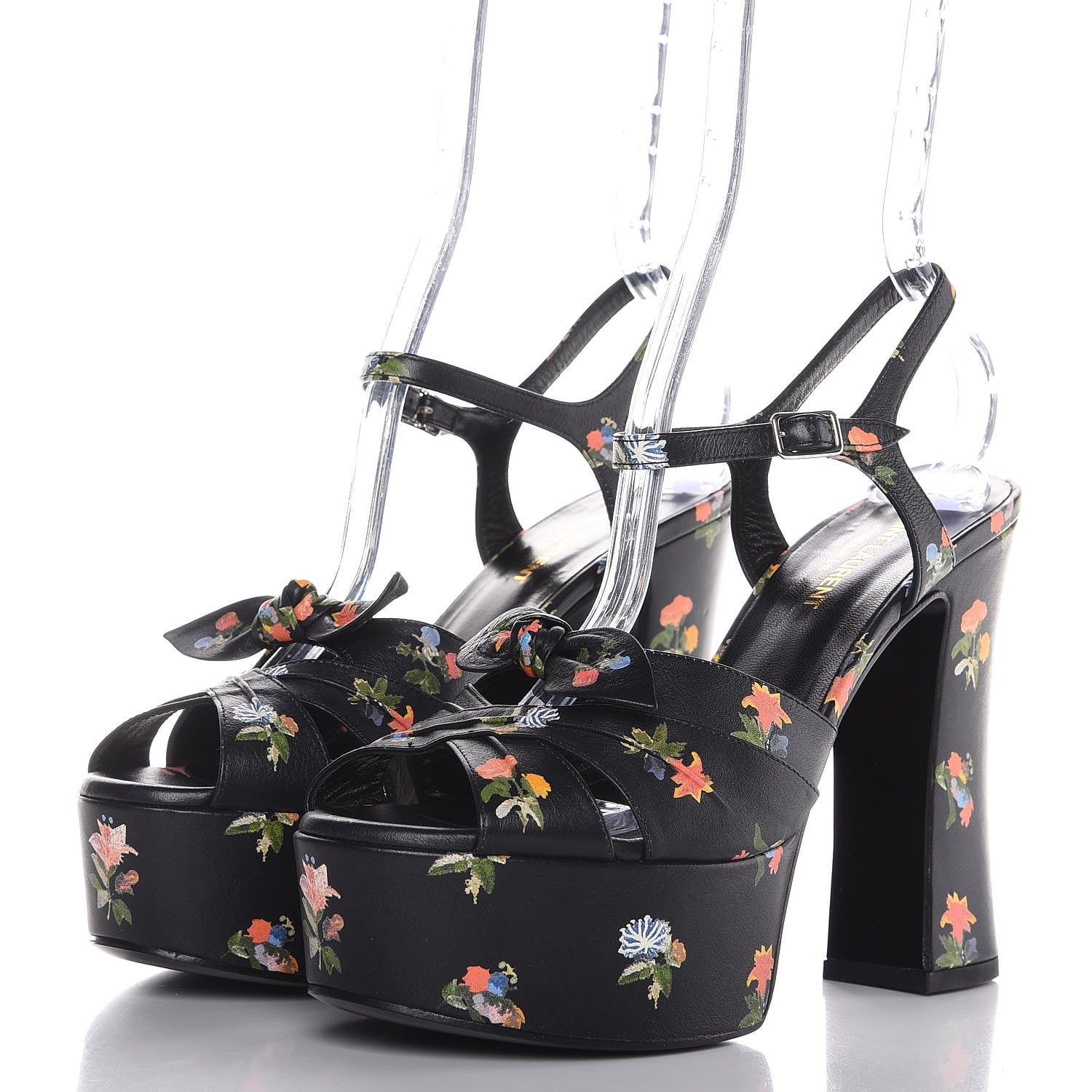 Saint Laurent Calfskin Prairie Printed Candy 85 Platform Sandals 39 Black 3 of 7