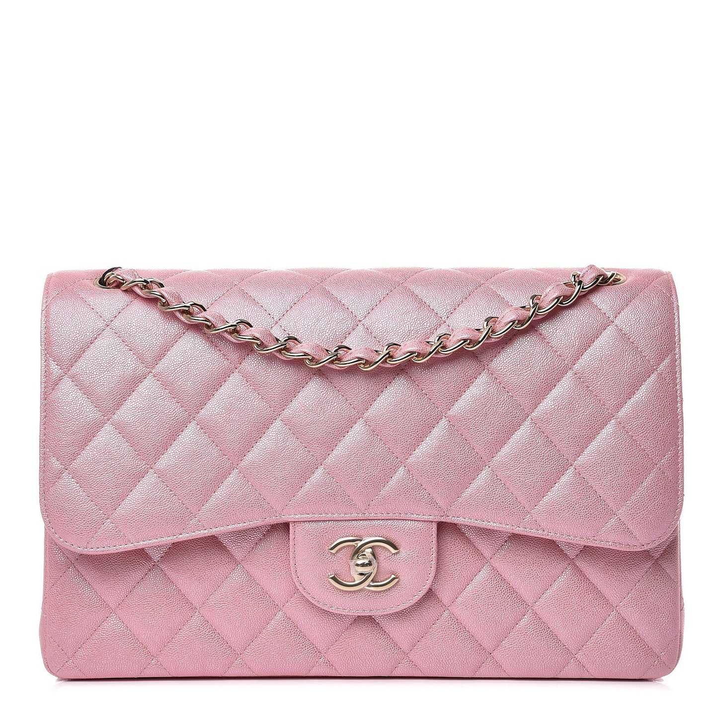 Iridescent Caviar Quilted Jumbo Double Flap Rose Pink