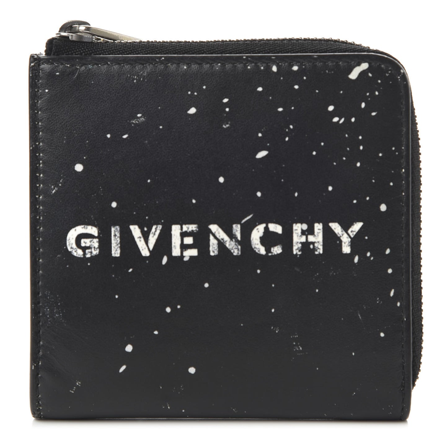 Calfskin Gravity Logo Print Zip Wallet Black
